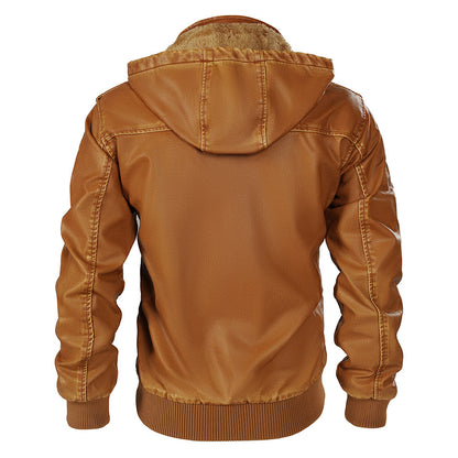 Just Arrived at Buy Center: Hooded Leather Jacket Fleece-lined Men's Autumn And Winter New