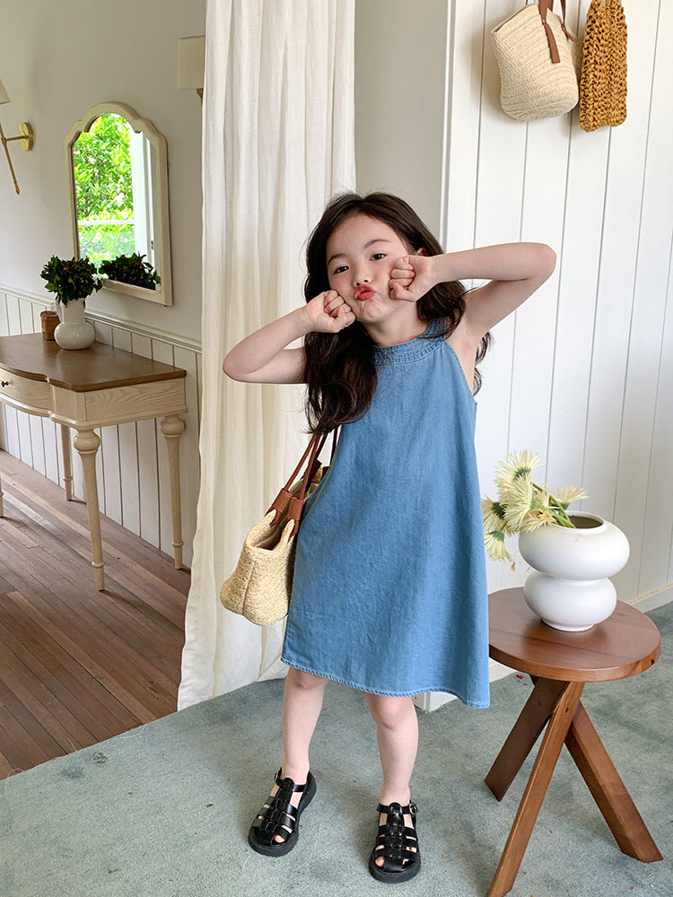 Fresh Arrivals at Buy Center: Medium And Large Girls Halter Denim Skirt Fashionable Sleeveless