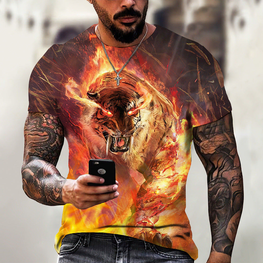 Camiseta de verano para hombre con estampado 3D de animales y bestias, león