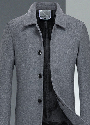 Men's Woolen Overcoat With Fleece And Thick Lapels