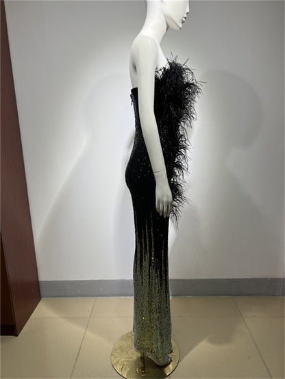 Ostrich Feather Gradient Sequin Tube Top Jumpsuit Buy Center