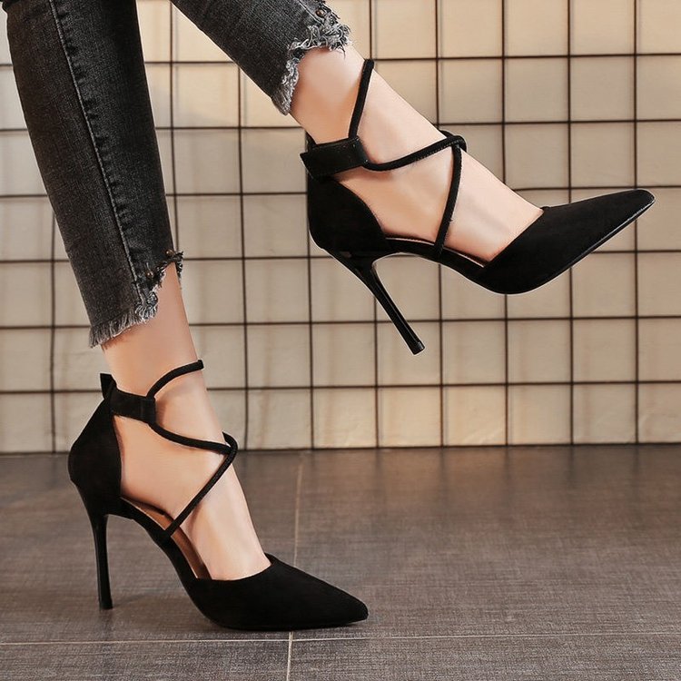 Buy Center Top Rated-Pointed High Heel Shoes Elegant Cross Lace-up Shoes Suede