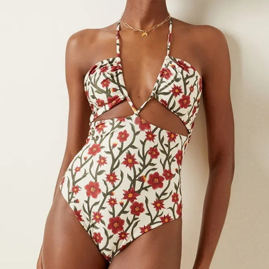 Fresh Arrivals at Buy Center: Two-piece One Piece Swimsuit Conservative Hollow Out Tied Halter Sheath Gauze Skirt Swimsuit