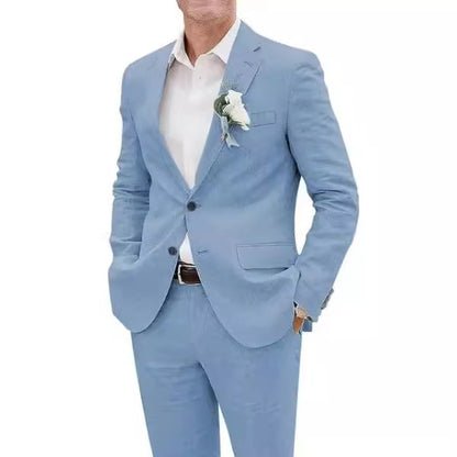 Now Available at Buy Center: Fashion Casual Men's Suit Linen Slim Fit Picture Color Blue