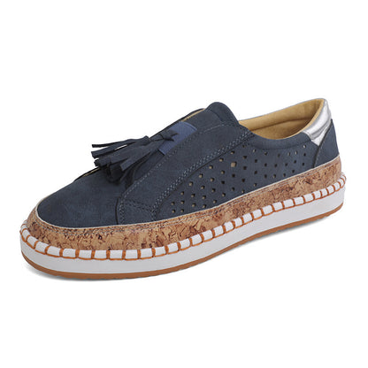 Buy Center Premium Choice-Color Matching Tassel Plus Size Round Head Flat Casual Shoes Female Blue