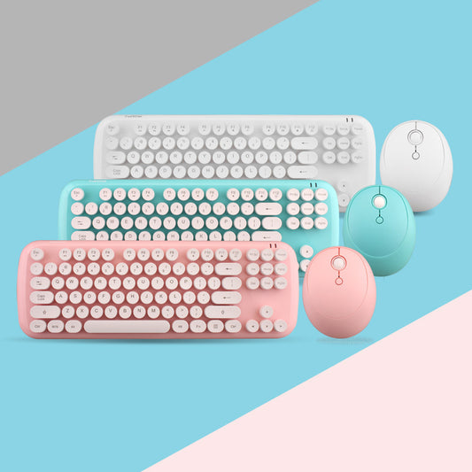 Just Arrived at Buy Center: Wireless Keyboard And Mouse Set Girls Color Retro