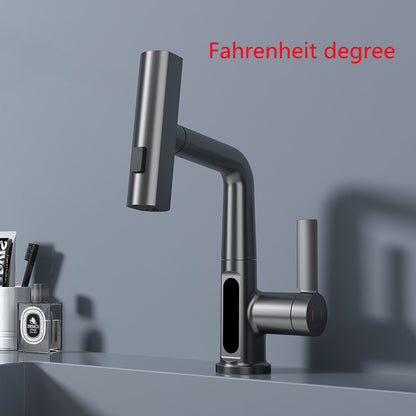 Intelligent Digital Display Faucet Pull-out Basin Faucet Temperature Digital Display Rotation Gun gray Fahrenheit display