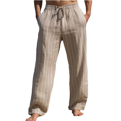 Just Arrived at Buy Center: Men's Linen Drawstring Elastic Waist Straight Striped Comfortable Breathable Casual Pants