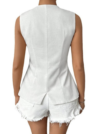 Sleeveless Button Round Neck Elegant Vest