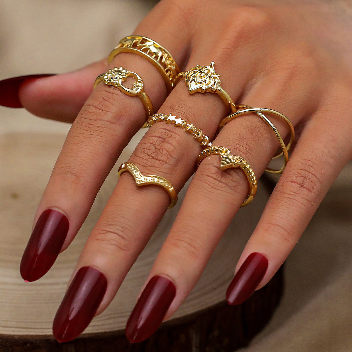 Buy Center Ultimate-Retro Elephant Hollow Ring 7-piece Set Creative HS14981