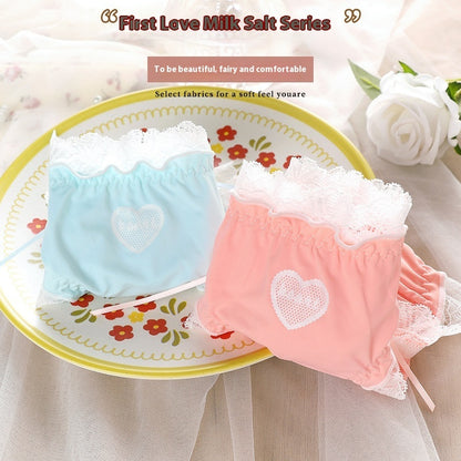 Just Arrived at Buy Center: Soft Ice Silk Underwear Women's Double-layer Antibacterial Lace Lace Briefs