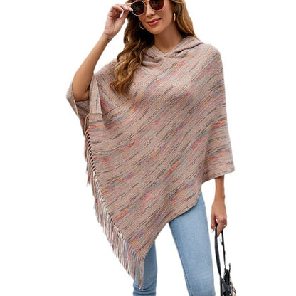 Hooded Striped Tassel Cape And Shawl Women Buy Center