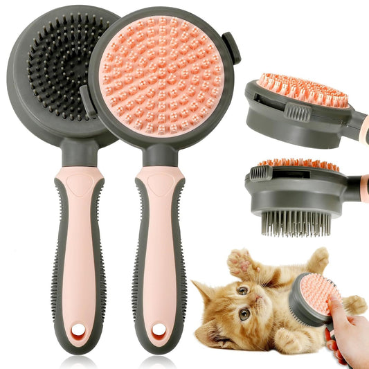 New 2 In 1 Double Side Cat Brushes For Indoor Cats Shedding Cat Grooming Supplies Cat Comb With Release Button Pet Supplies Flea Comb Slicker Brush For Dogs Hair Removal Massage