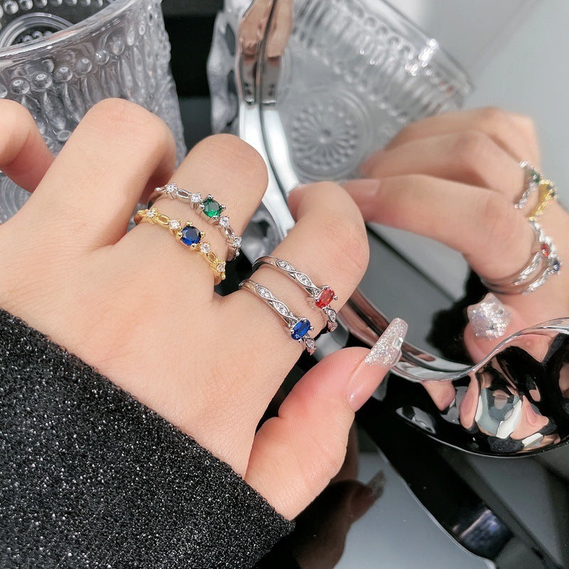 Buy Center Trend-Design Niche Colored Gems Open-end Zircon Ring Retro