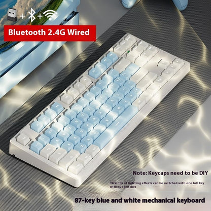 Office Game Wireless Bluetooth Three-model Mechanical Keyboard Blue And White 87 Keys