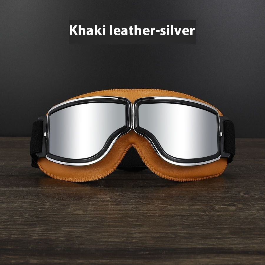 Hot New Items at Buy Center: Men's Retro Outdoor Goggles Khaki Leather Frame Silver