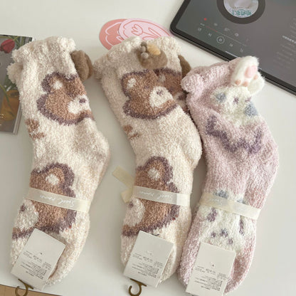 Women's Winter Thicken Thermal Sleeping Socks Coral Fleece Mid-calf Length Buy Center