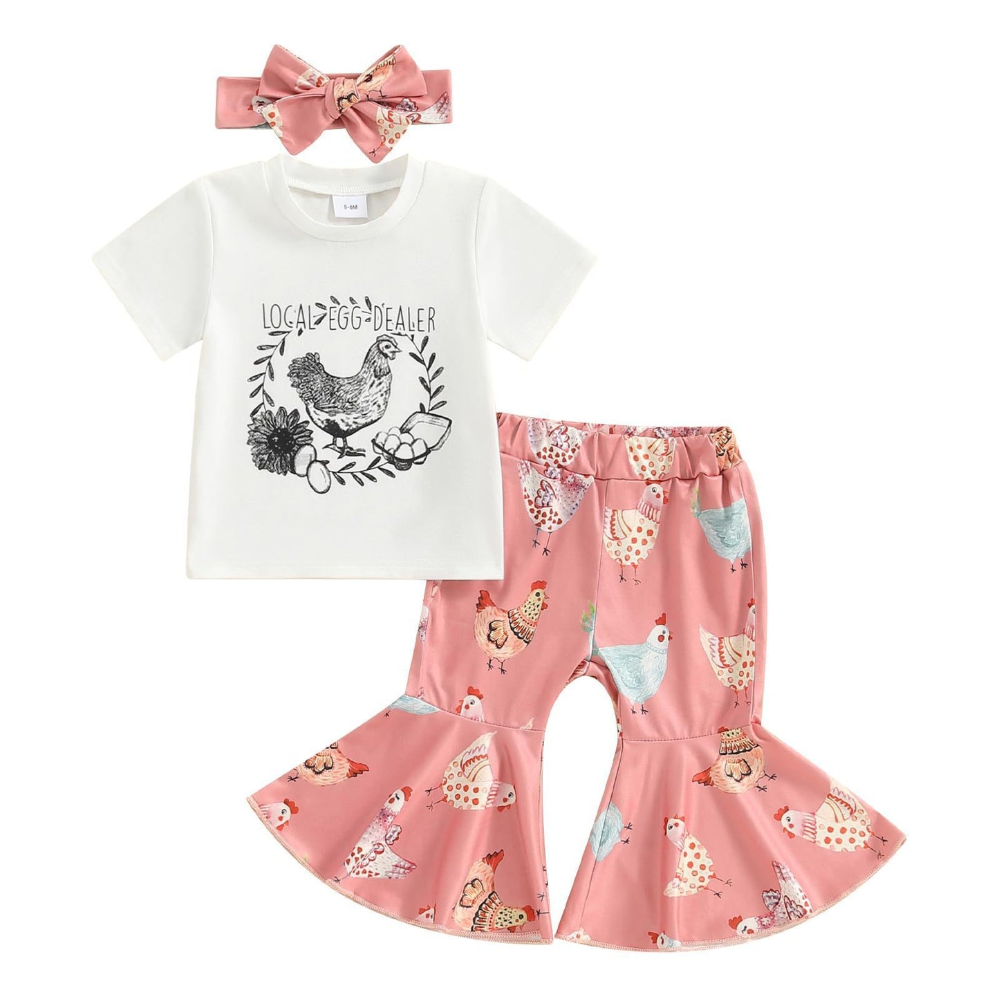 Just Arrived at Buy Center: European And American Spring And Summer Girls' Bow Hair Accessories Short Sleeve Striped Color Matching Bell-bottom Pants 2-piece Set