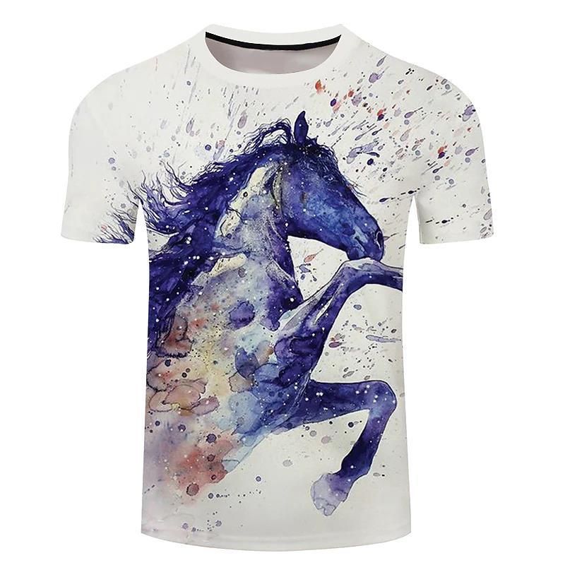 Hot New Items at Buy Center: Men's 3d Horse Printed T-shirt Riding Crew Neck Short Sleeve Streetwear Hip Hop Trend FJ00086