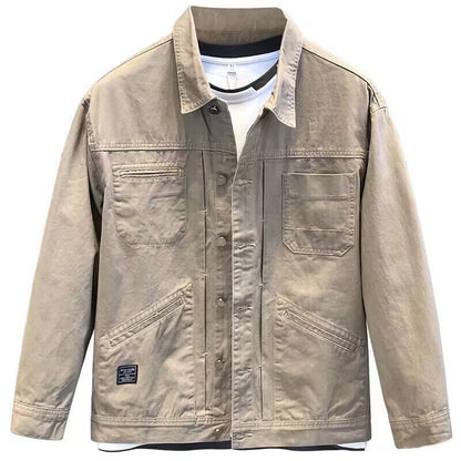 Newly Released at Buy Center: Spring And Autumn Leisure Short Solid Color Denim Coat Men's Business Shirt Jacket Simple Top Khaki