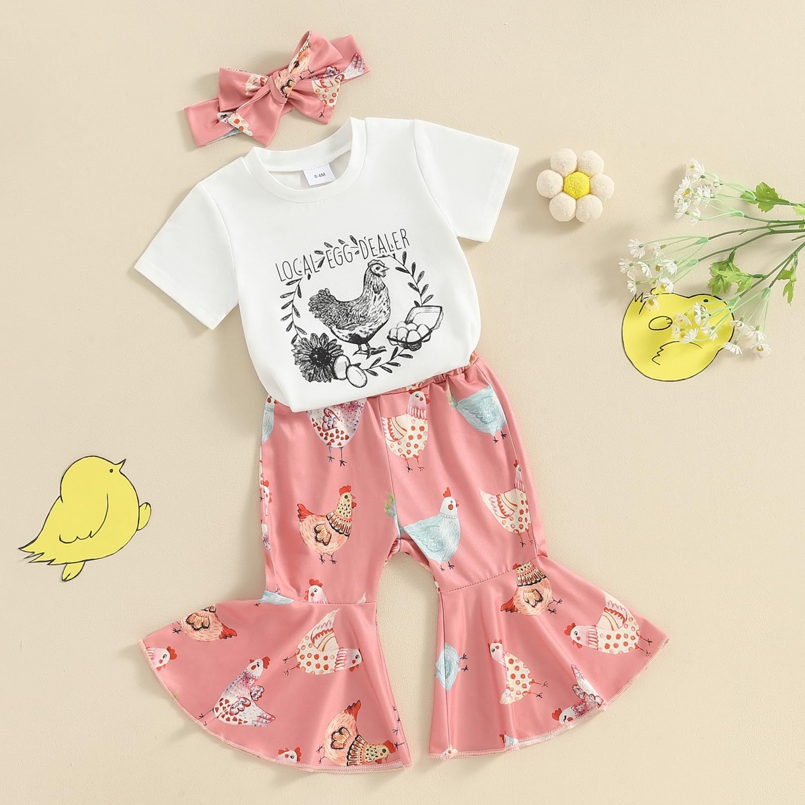 Just Arrived at Buy Center: European And American Spring And Summer Girls' Bow Hair Accessories Short Sleeve Striped Color Matching Bell-bottom Pants 2-piece Set