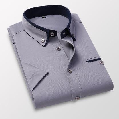 Short-sleeved Short Sleeve Men Clothing Shirt Slim-fitting Iron-free Casual Gray