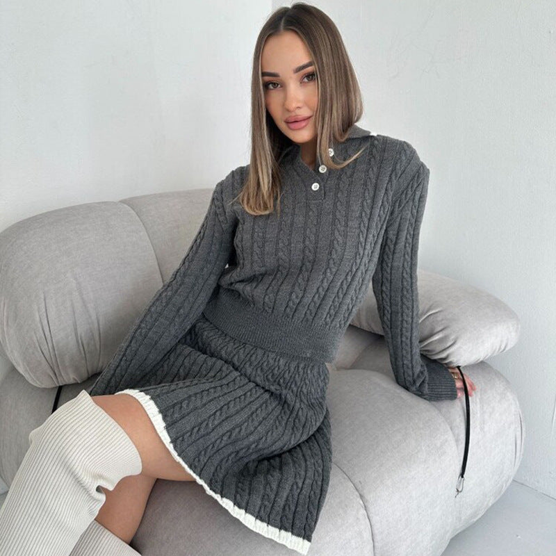 Buy Center Exclusive Offer-Long Sleeve Knitted Button Sweater Dress Suit Women