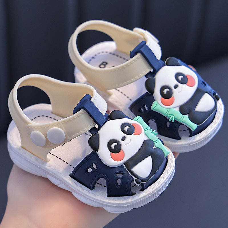 Fresh on the Scene at Buy Center: Children's Sandals Cartoon Toddler Closed Toe Hole Shoes Boys Baby Indoor Non-slip Soft Bottom Black Bear