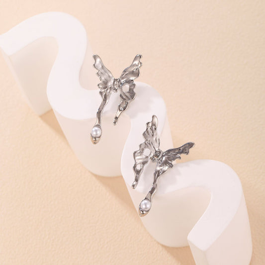 Buy Center Handpicked- Sweet, Cool And Spicy Girl Temperament Long Liquid Butterfly Earrings Ins Niche Design Sense High-end Cold Wind Earrings Silver