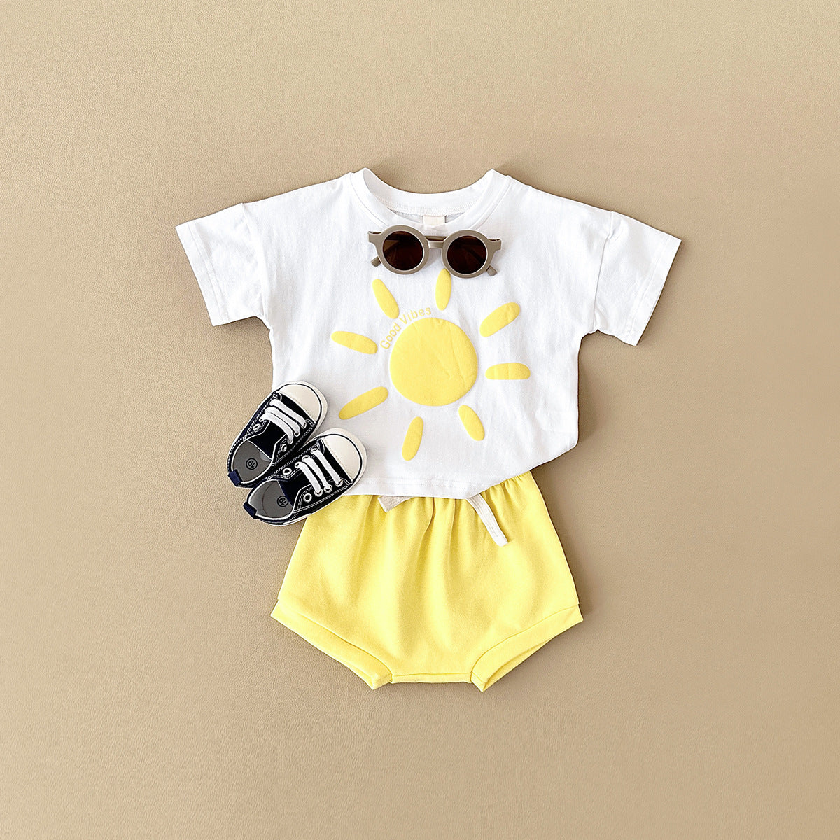 Fresh Arrivals at Buy Center: Baby Sun Print Top Casual Short Sleeve Two-piece Set Yellow