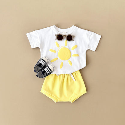 Fresh Arrivals at Buy Center: Baby Sun Print Top Casual Short Sleeve Two-piece Set Yellow