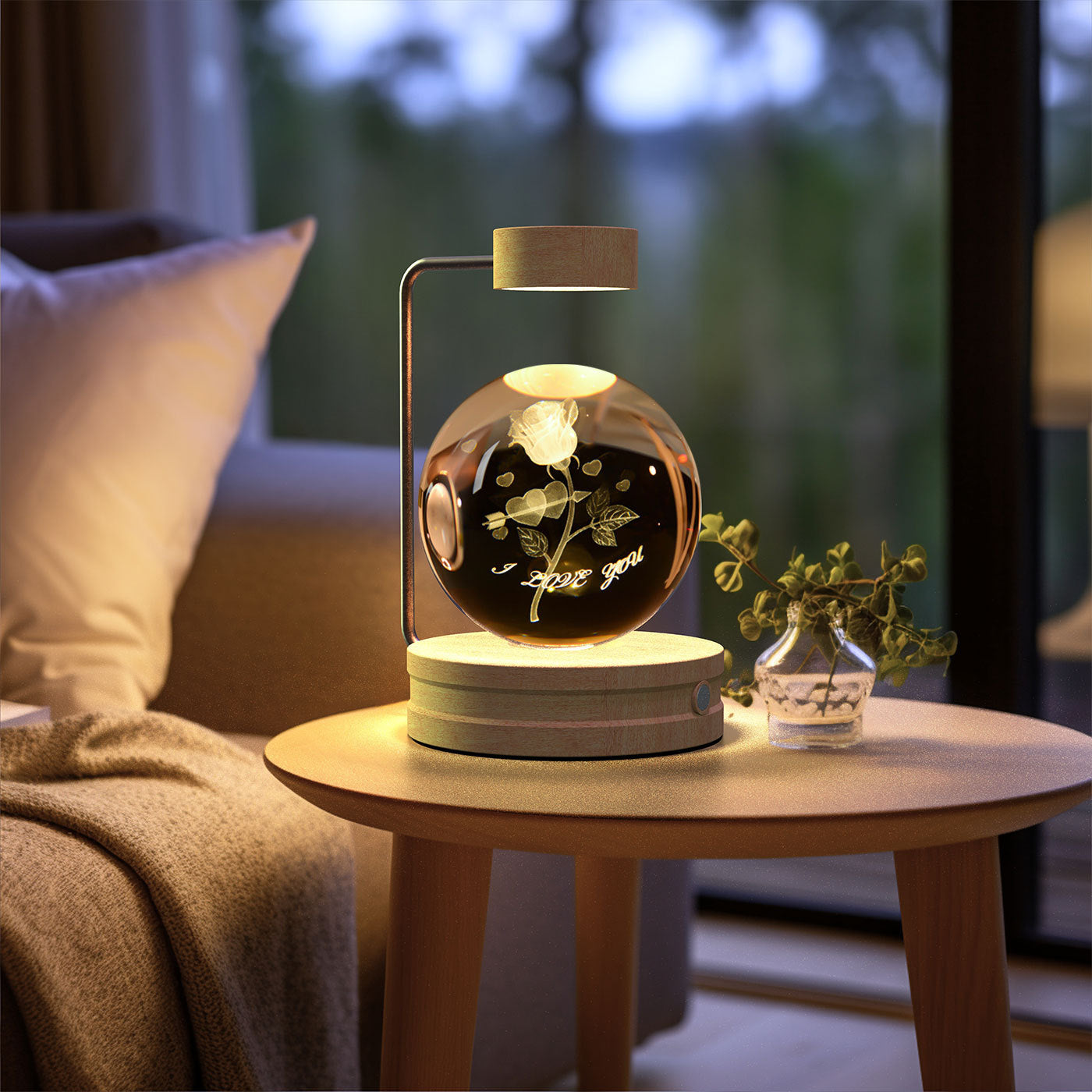 Crystal Ball Cosmic Dinosaur Indoor Night Light USB Power Warm Bedside Light Birthday Gift Night Lamp Roses Light wood