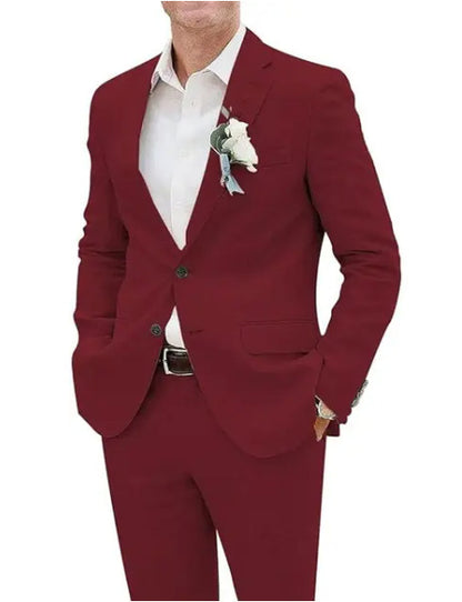 Now Available at Buy Center: Fashion Casual Men's Suit Linen Slim Fit Picture Color Wine Red