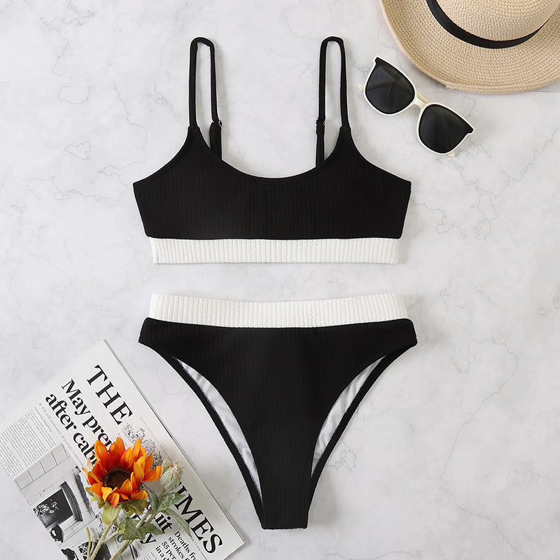 Newly Released at Buy Center: Women's Color Matching Bikini Swimsuit Black And White