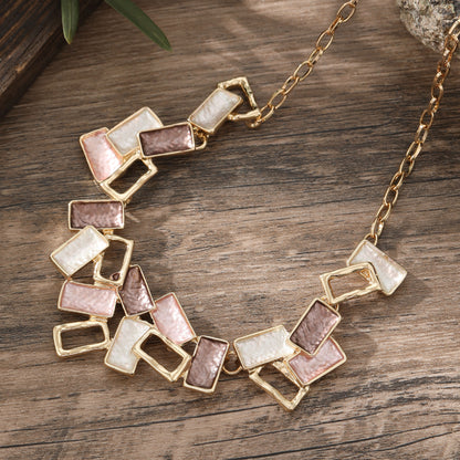 Buy Center Hot Pick-Colorful Painting Oil Geometric Hollow Square Necklace Creative Brown Square Gold