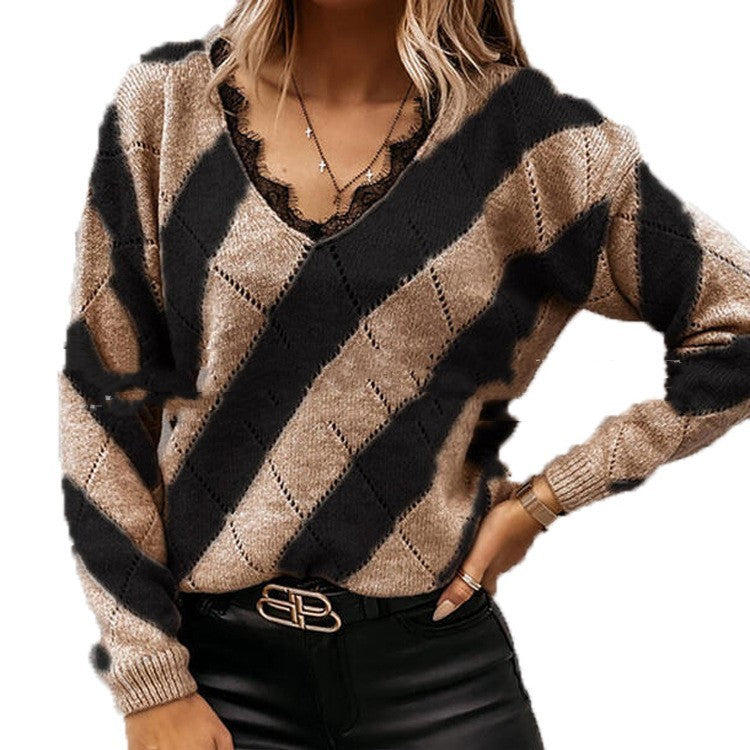 V-neck Casual Sweater Pullover Sweater Buy Center