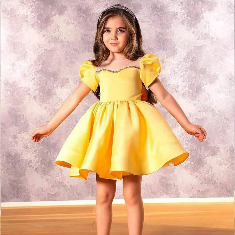 Newly Released at Buy Center: Girl's Gown-year-old Bow Princess Dress Yellow