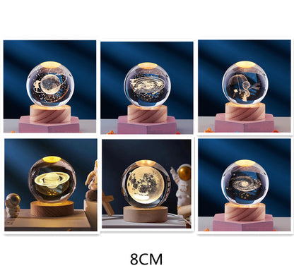 Just Arrived at Buy Center: Crystal Ball 3D Inner Carved Solar System Glowing Night Lights Warm Bedside Light Festival And Kid Gift Night Lamp Set 8CM Ball And Base