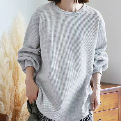 Loose Casual High-grade Waffle Bottoming Shirt Light Gray