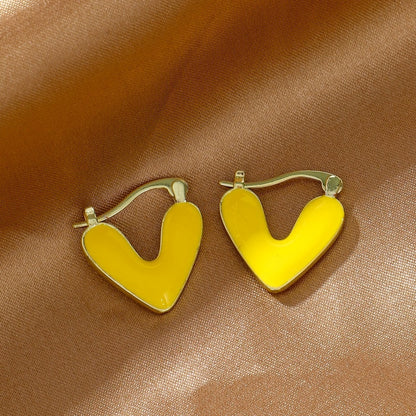 Buy Center Prestige-French Style Minimalist Heart-shaped Drop Glazed Earrings With Women's High-end Feel, Light Luxury, Niche Earrings, New Popular Peach Heart Earrings Yellow