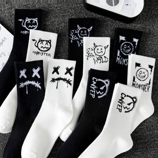 Chaussettes de sport mi-mollet noires et blanches pour hommes, tendances printemps et été