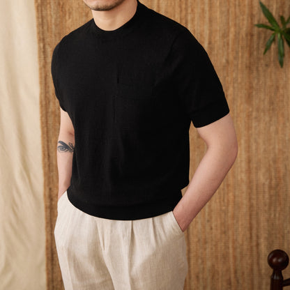 Fresh Arrivals at Buy Center: Handsome Solid Color Knitted T-shirt For Trendy Men Black