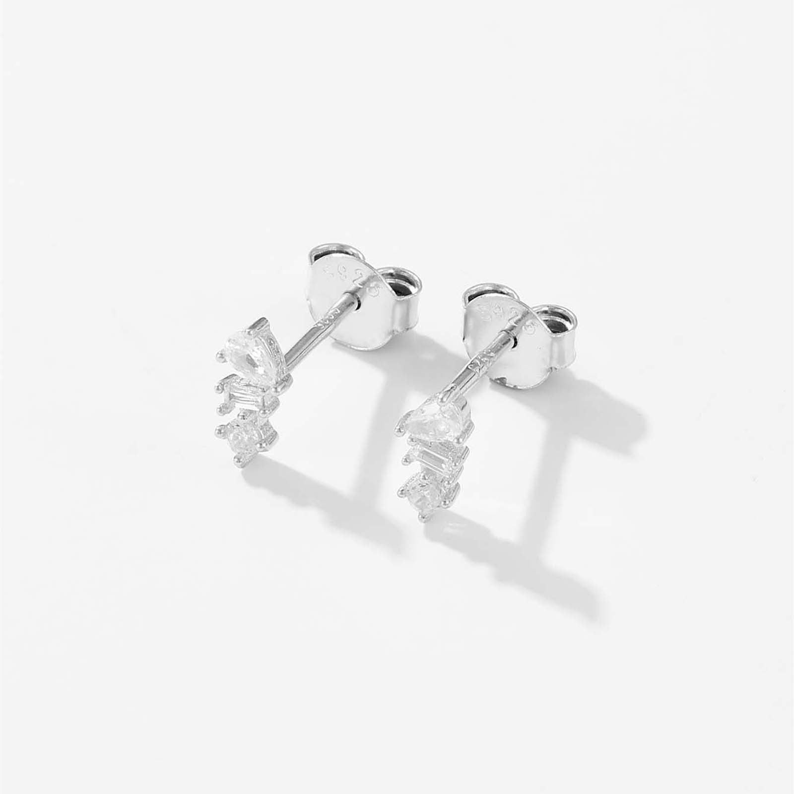 Buy Center Handpicked- Women's S925 Sterling Silver Three-diamond Irregular Zircon Stud Earrings