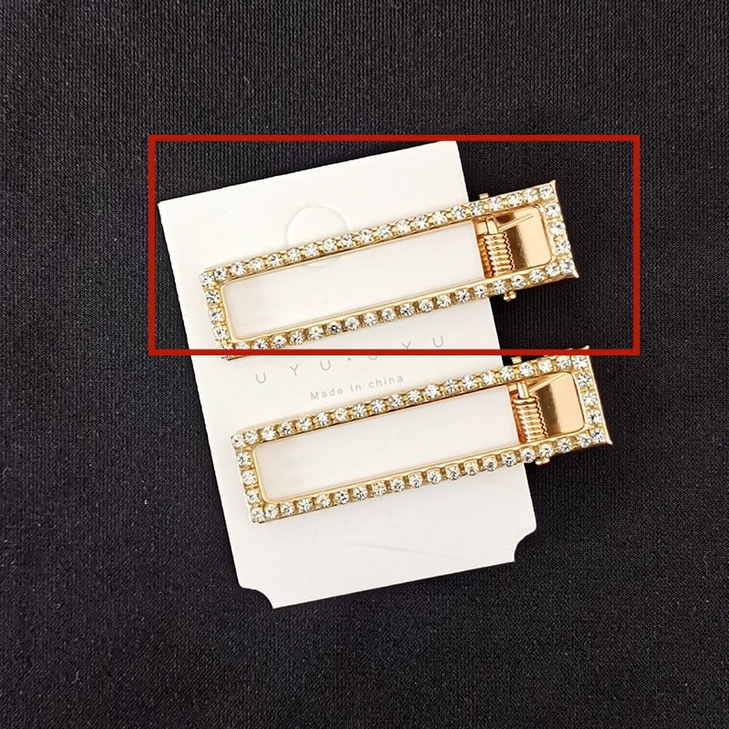 Just Arrived at Buy Center: 8cm Large Rectangular Metal Barrettes Rhinestone Golden Rectangle 6cm