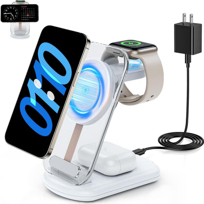 Hot New Items at Buy Center: Transparent Folding Magnetic Three-in-one Wireless Charger White