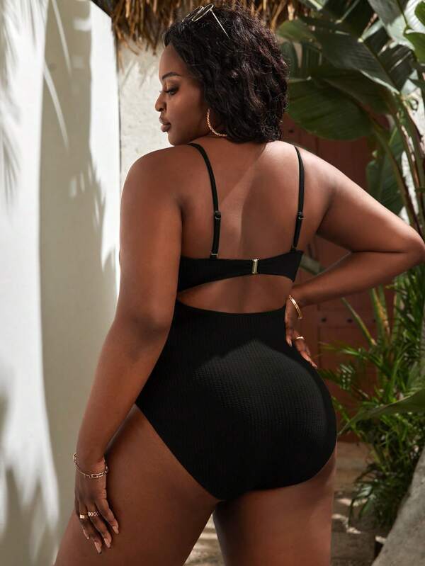 New Plus Size Women's Black Slimming Sling Triangle One-piece Swimsuit