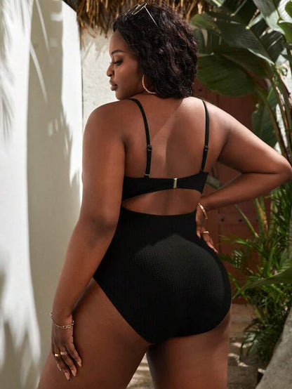 New Plus Size Women's Black Slimming Sling Triangle One-piece Swimsuit