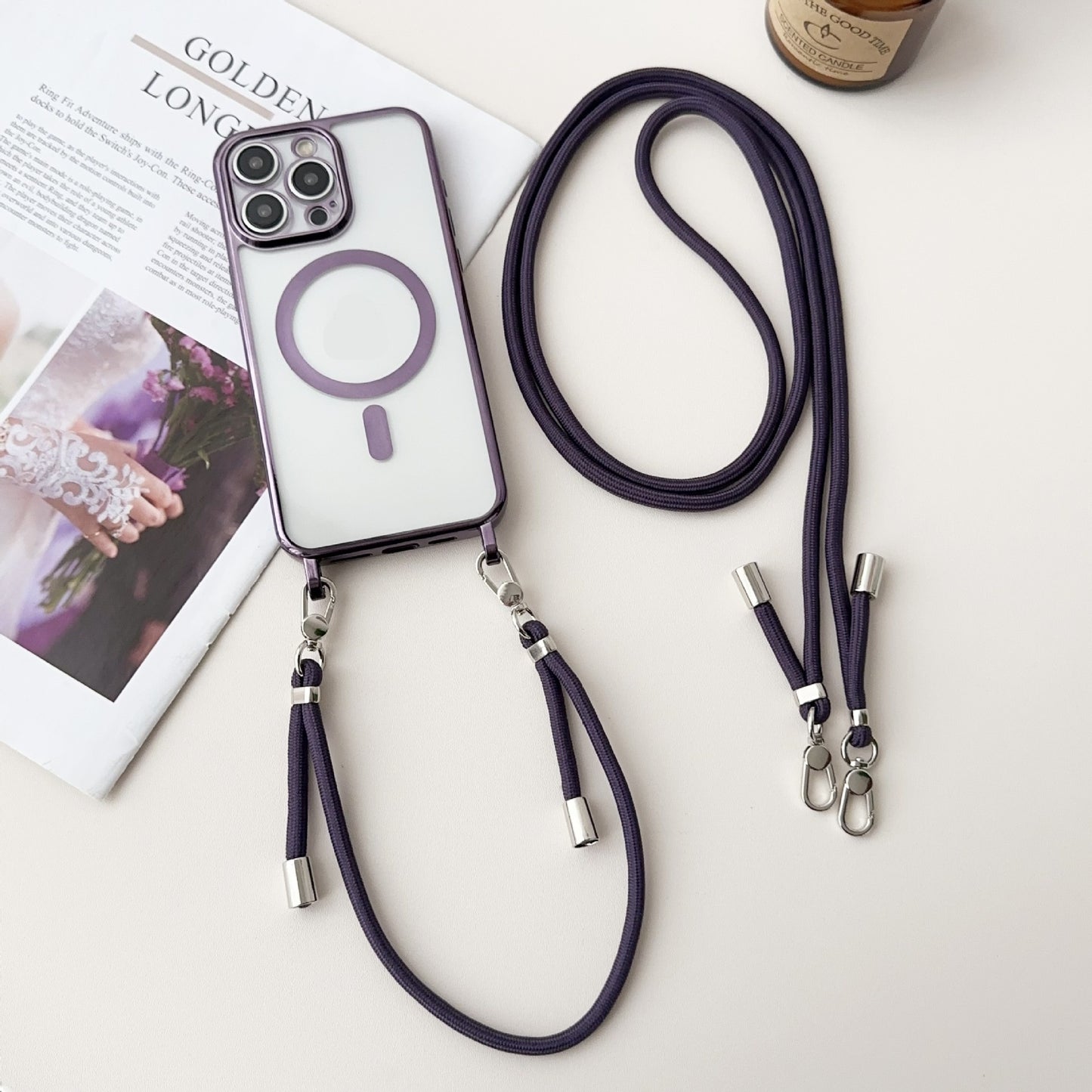 Newly Released at Buy Center: Magnetic One-piece Long And Short Lanyard Phone Case Dark Purple Length