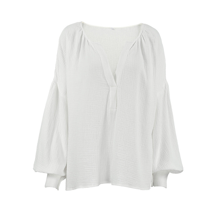 Buy Center Exclusive Offer-Simple Pure Cotton Design Lantern Sleeve Blouse