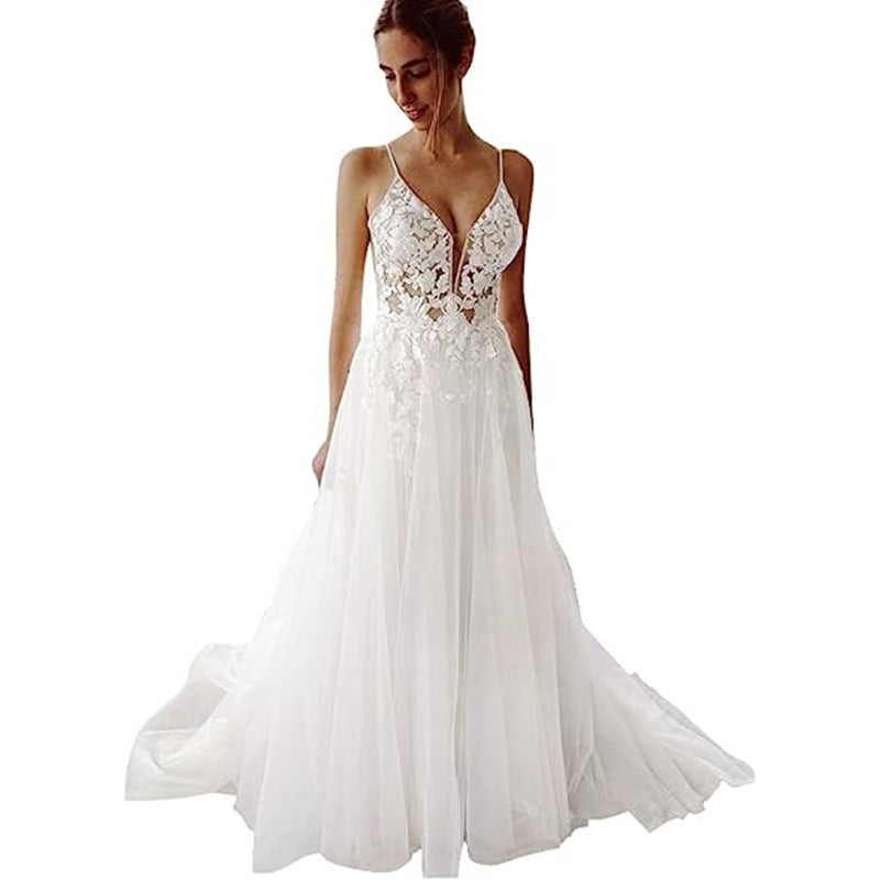 Women's Wedding Dress Lace Strap Backless Buy Center